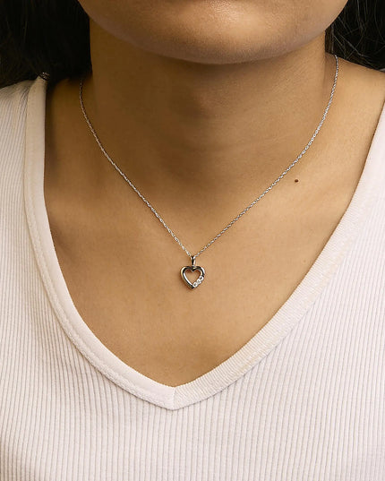 .925 Sterling Silver Lab Grown Diamond 1/4 Cttw Three Stone Heart Pendant Necklace - 18" Inches