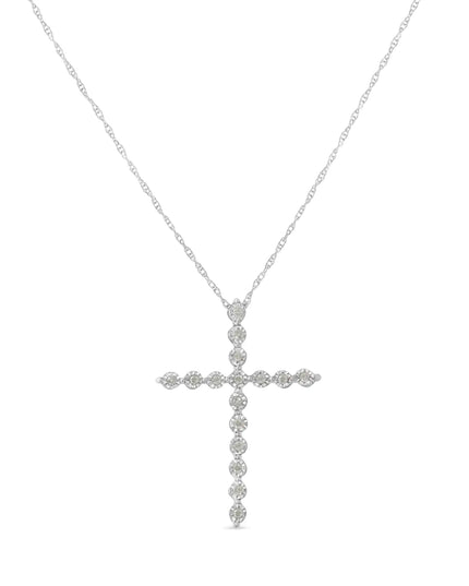 .925 Sterling Silver 1/6 Cttw Brilliant-Cut Diamond Miracle-Set Shared Prong Cross 18" Pendant Necklace (I-J Color, I2-I3 Clarity)