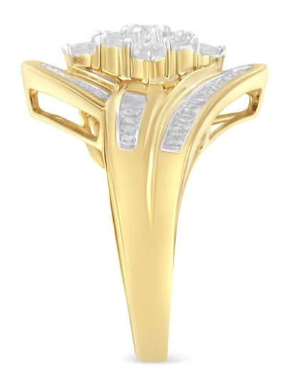10K Yellow Gold over .925 Sterling Silver Diamond Bypass Cluster Ring (1 Cttw, I-J Color, I2-I3 Clarity)