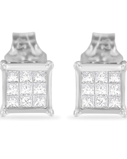 Sterling Silver Princess Cut Diamond Square Stud Earrings (.3 cttw, H-I Color, I1-I2 Clarity)