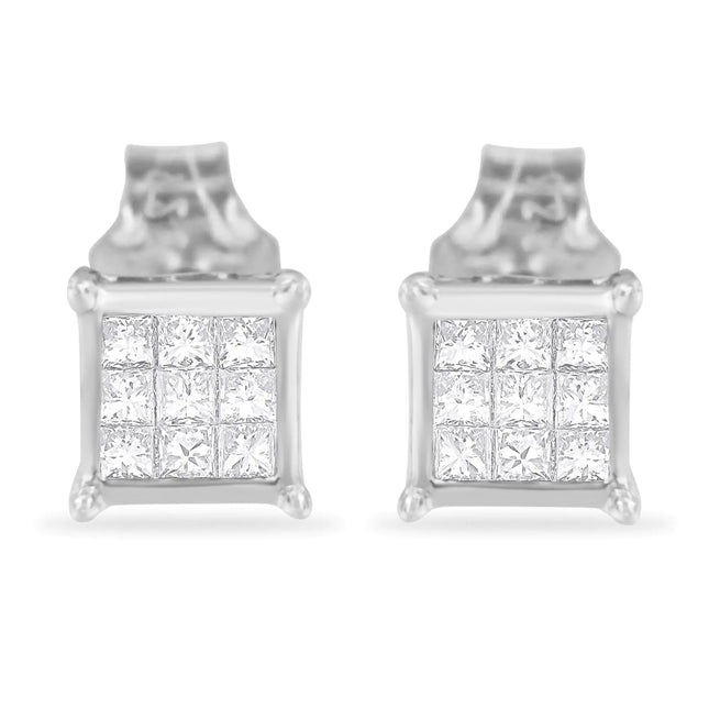 Sterling Silver Princess Cut Diamond Square Stud Earrings (.3 cttw, H-I Color, I1-I2 Clarity)