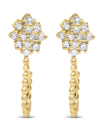 14K Yellow Gold Plated .925 Sterling Silver 1/10 Cttw Diamond Floral Cluster and Beaded Hoop Stud Earrings (H-I Color, I1-I2 Clarity)