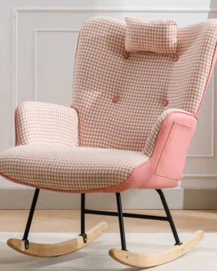 Houndstooth Fabric Rocking Chair, Wingback Glider, Baby Room, Soft & Comfortable