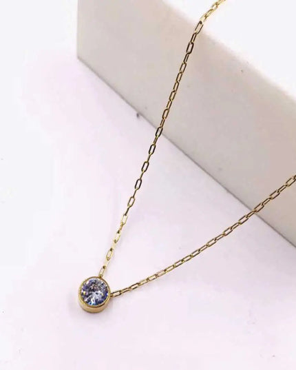 Stainless Steel Gold Solitaire Necklace