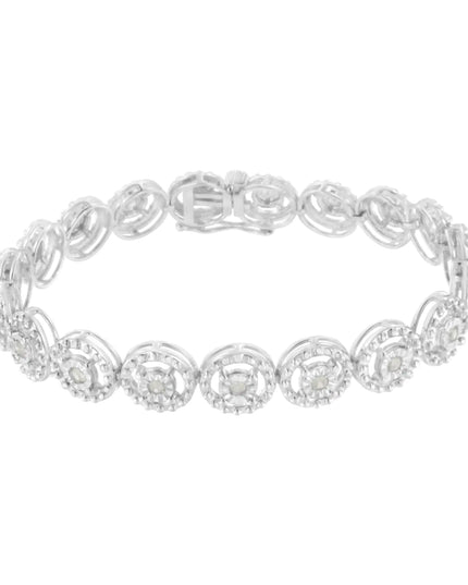 .925 Sterling Silver 1.0 Cttw Diamond Nested Circle Miracle Set Open Wheel 7" Fashion Link Bracelet (I-J Color, I3 Clarity)
