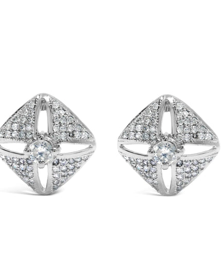.925 Sterling Silver 1.0 Cttw Diamond Studded Rhombus Stud Earring (H-I Color, I2-I3 Clarity)