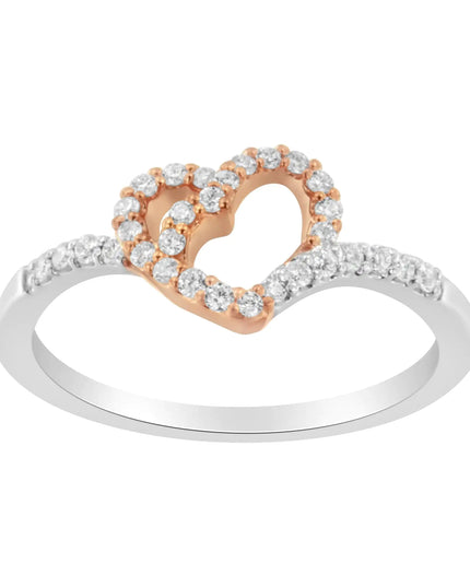 10K Two Toned Gold Diamond Heart Cocktail Ring (1/5 Cttw, H-I Color, I1-I2 Clarity)