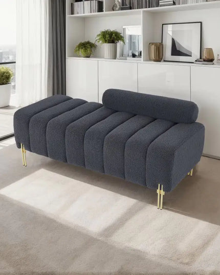 Modern Grey Teddy Velvet Bench for Bedroom Seating