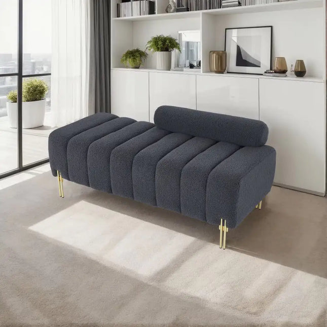 Modern Grey Teddy Velvet Bench for Bedroom Seating