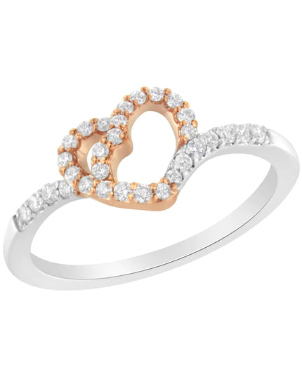 10K Two Toned Gold Diamond Heart Cocktail Ring (1/5 Cttw, H-I Color, I1-I2 Clarity)