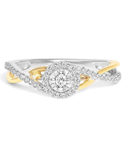 14K Yellow Gold Plated .925 Sterling Silver 1/4 Cttw Diamond Bypass and Halo Promise Ring (I-J Color, I3 Clarity)