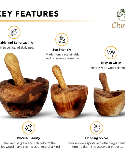 Olive Wood Rustic Mortar and Pestle