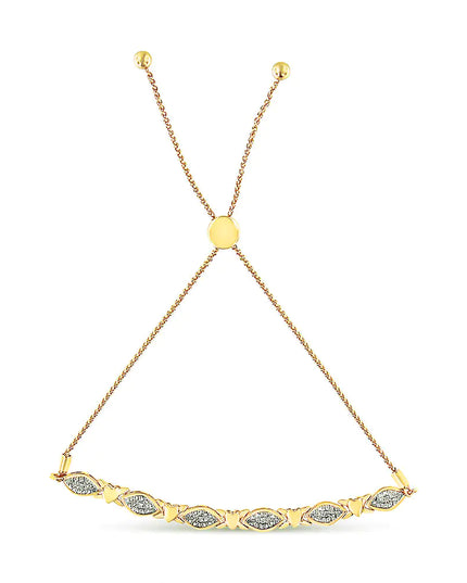 .925 Sterling Silver Diamond Accent Alternating Marquise Shape and Heart Links Bolo Bracelet (I-J Color, I3 Clarity) - Adjustable 6" to 9"