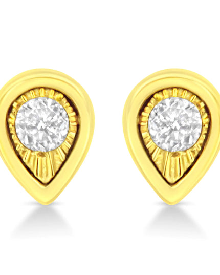 10K Yellow Gold Plated .925 Sterling Silver 1/10 Cttw Miracle-Set Diamond Stud Earrings - Choice of Shapes