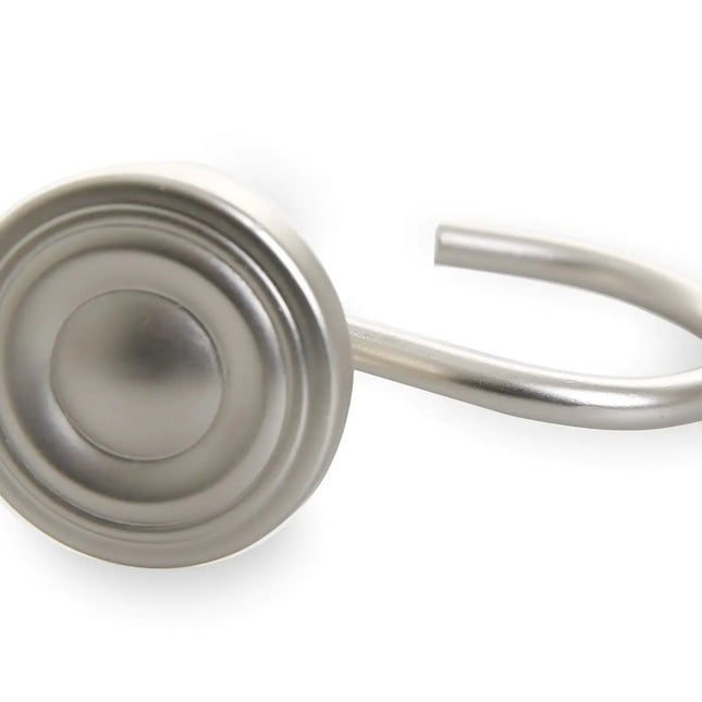 Brushed Nickel Shower Curtain Hooks – Set of 12, Rust-Proof Bathroom Curtain Rings