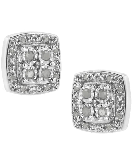 .925 Sterling Silver 1/4 cttw Round Cut Diamond Square Shape Milgrain Stud Earrings (I-J Color, I3 Clarity)