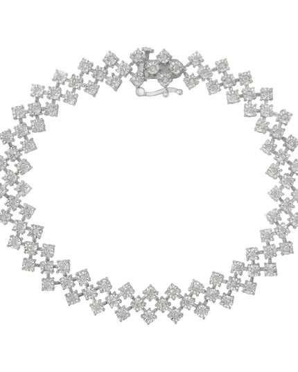 .925 Sterling Silver 1.0 cttw Miracle-Set Round Diamond "Zig Zag" Link Bracelet (I-J Color, I3 Clarity) -7.25