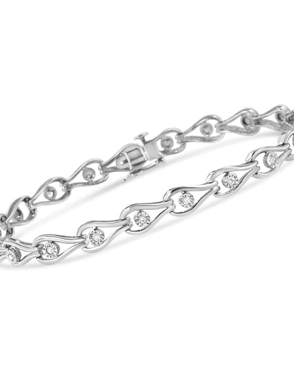 .925 Sterling Silver 1/10 Cttw Miracle-Set Diamond Pear Shape and Bezel Link Bracelet (I-J Color, I3 Clarity) - 7.25"