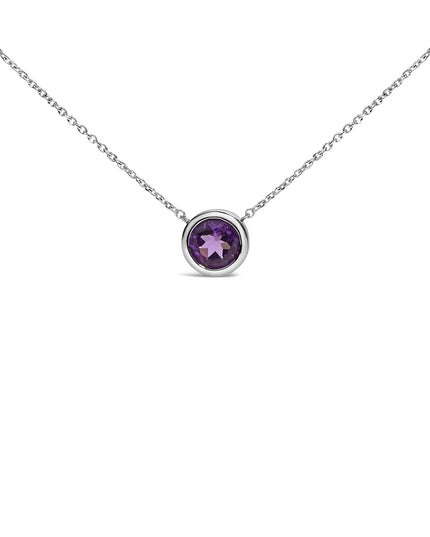 .925 Sterling Silver 7MM Bezel Set Created Purple Amethyst Pendant Necklace - 18" Inches