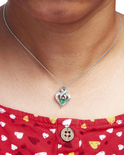 .925 Sterling Silver 6x4mm Pear Emerald and Diamond Accent Heart Pendant Necklace (H-I Color, SI1-SI2 Clarity) - 18 Inches