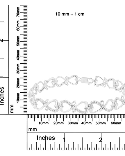.925 Sterling Silver 1/3 Cttw Round-Cut Diamond Double Heart Infinity Link 7.25" Bracelet (H-I Color, I3 Clarity)