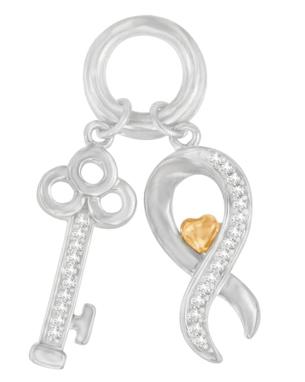 Two Tone .925 Sterling Silver 1/6 cttw Diamond Symbol Key Pendant Necklace (H-I, I1-I2)