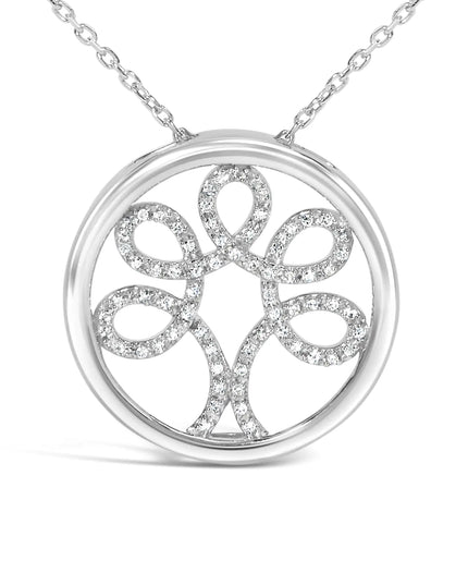 .925 Sterling Silver 1/10 Cttw Diamond Tree of Life Pendant Necklace (I-J Color, I3 Clarity)