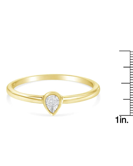 14K Yellow Gold Plated .925 Sterling Silver 1/20 Carat Diamond Teardrop Pear-Shaped Miracle Set Petite Fashion Ring (J-K Color, I1-I2 Clarity)