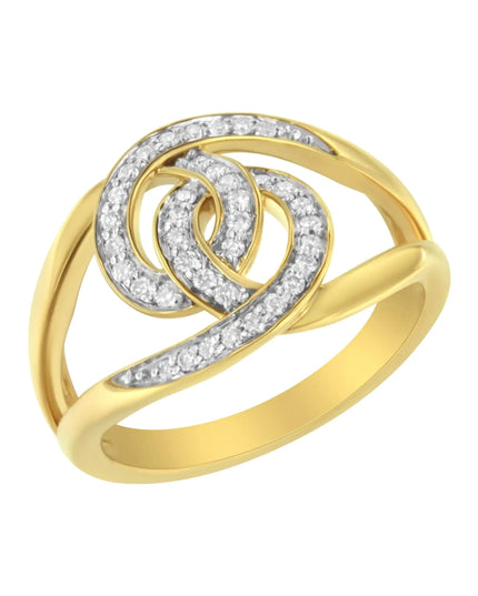 14K Yellow Gold Plated .925 Sterling Silver 1/4 Cttw Diamond Interlocking Loop Open Shank Bypass Ring (I-J Color, I1-I2 Clarity)