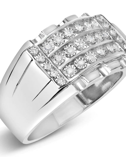 .925 Sterling Silver 1/4 Cttw Diamond Three Row Channel Band Ring (I-J Color, I3 Clarity) - Size 10