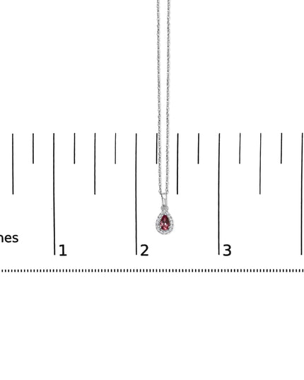 10K White Gold 5x3mm Gemstone and Diamond Accent Halo Pear Shape 18" Pendant Necklace (I-J Color, I1-I2 Clarity)