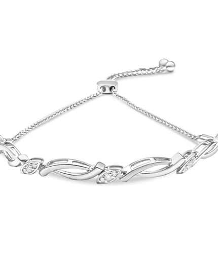 .925 Sterling Silver Diamond Accent Alternating Swirl link Bolo Bracelet (I-J Color, I2-I3 Clarity) - 6" to 9" Adjustable