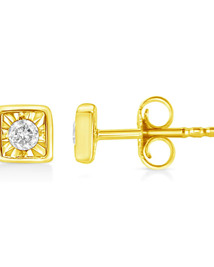 10K Yellow Gold Plated .925 Sterling Silver 1/10 Cttw Miracle-Set Diamond Stud Earrings - Choice of Shapes