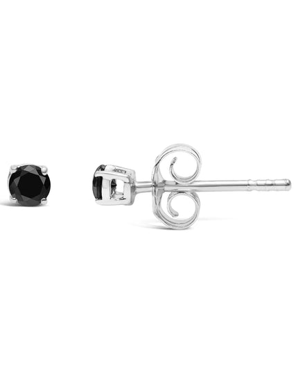.925 Sterling Silver Black Diamond Solitaire Stud Earrings (Black Color, I2-I3 Clarity)