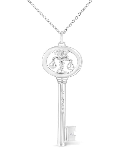 .925 Sterling Silver Diamond Accent Zodiac Key 18" Pendant Necklace (K-L Color, I1-I2 Clarity)