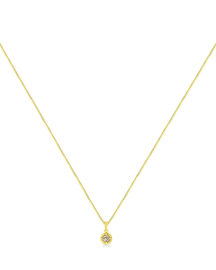 14K Yellow Gold Plated .925 Sterling Silver Brilliant Round Cut Diamond Solitaire Milgrain 18" Pendant Necklace