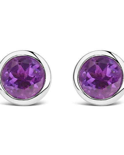 .925 Sterling Silver 6MM Bezel Set Created Gemstone Solitaire Stud Earrings