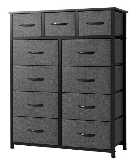 Life Concept 11-Drawer Tall Fabric Storage Dresser with Wooden Top & Metal Frame – Dark Grey
