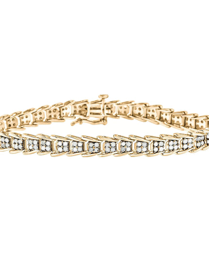 .925 Sterling Silver 2.0 Cttw Diamond Fan-Shaped Fancy Chevron Link Tennis Bracelet (I-J Color, I3 Clarity) - 7"