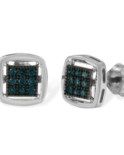 Sterling Silver Rose Cut Treated Blue Diamond Square Stud Earring (0.25 cttw, Blue Color, I2-I3 Clarity)