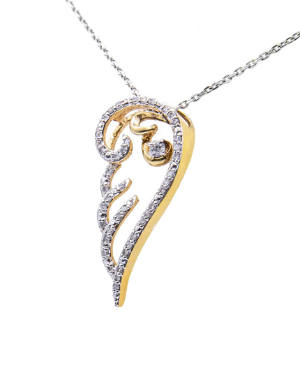 10K Yellow Gold over .925 Sterling Silver 1/4 Cttw Diamond Angel Wing 18" Pendant Necklace (H-I Color, I1-I2 Clarity)