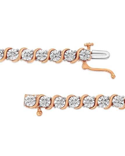 .925 Sterling Silver 1/10 Cttw Diamond Round Miracle Plate and "S" Link Tennis Bracelet (I-J Color, I2- I3 Clarity) - 7"
