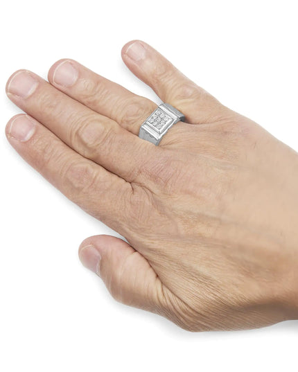 .925 Sterling Silver Diamond Accent Miracle-Set 9 Stone Ridged Band Gentlemen's Fashion Ring (I-J Color, I3 Clarity) - Size 10