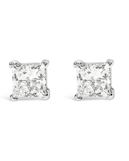 14K White Gold Princess Cut Lab-Grown Diamond Solitaire Stud Earrings (F-G Color, VS2-SI1 Clarity)