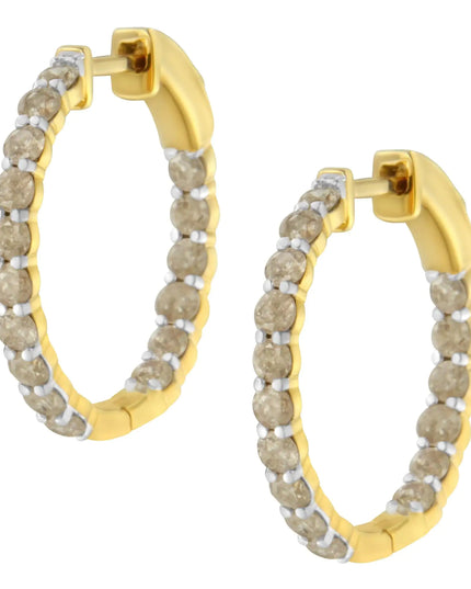 10K Yellow Gold Plated Sterling Silver Diamond Hoop Earrings (2 cttw, K-L Color, I2-I3 Clarity)