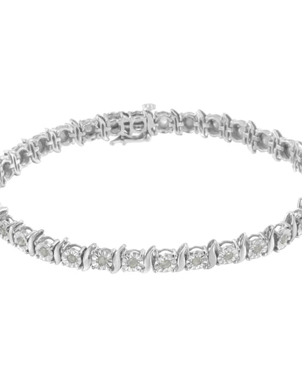 .925 Sterling Silver 1.0 Cttw Diamond S-Curve Link Miracle-Set Tennis Bracelet (I-J Color, I3 Clarity)