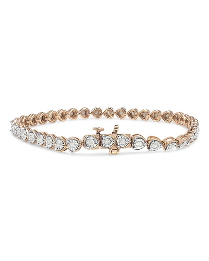 .925 Sterling Silver 1.0 Cttw Miracle Set Diamond Heart-Link 7" Tennis Bracelet (I-J Color, I2-I3 Clarity)