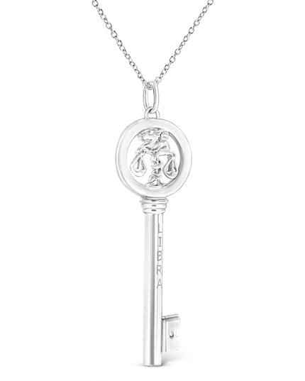 .925 Sterling Silver Diamond Accent Zodiac Key 18" Pendant Necklace (K-L Color, I1-I2 Clarity)