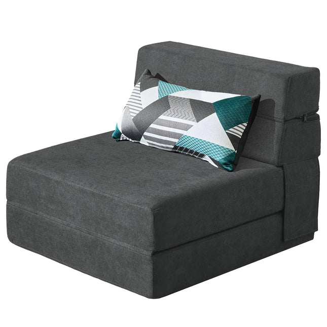 Fold-Out Memory Foam Chair Bed with Pillow – Convertible Futon Sleeper Chair, Dark Gray, Single Size