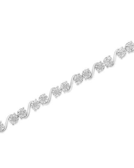 .925 Sterling Silver 1/10 Cttw Round Diamond "S" Link Miracle Plate Tennis Bracelet (I-J Color, I3 Clarity) - 7-1/4"